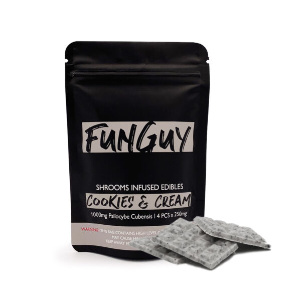 visualizes packaging for cookies & cream magic mushroom chocolates by Funguy