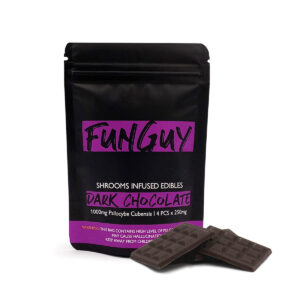 visualizes packaging for dark chocolate magic mushroom edibles by Funguy