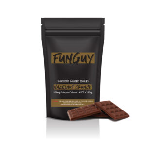 visualizes packaging for hazelnut crunch magic mushroom edibles by Funguy