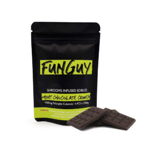 visualizes packaging for mint chocolate crunch magic mushroom edibles by Funguy